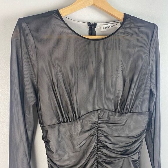 SELF-PORTRAIT DOUBLE MESH MINI DRESS WITH SIDE CUTOUT - Picture 9 of 14